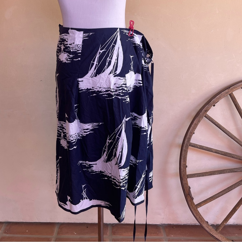 TALBOTS Navy Blue White Nautical Sail Boat Skirt Removable Tie Plus Sz 16W NWT - Picture 11 of 12